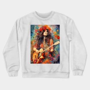 Hippie girl playing guitar Crewneck Sweatshirt